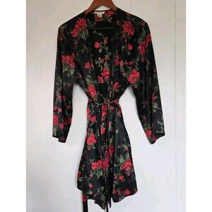 Morgan Taylor Intimates Satin Robe L Sleepwear Floral Print Pajamas Lingerie